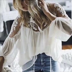 Londyn White Chiffon Lace Blouse